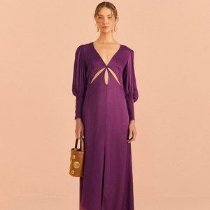 Burgundy Cut Out Long Sleeve Midi Dress